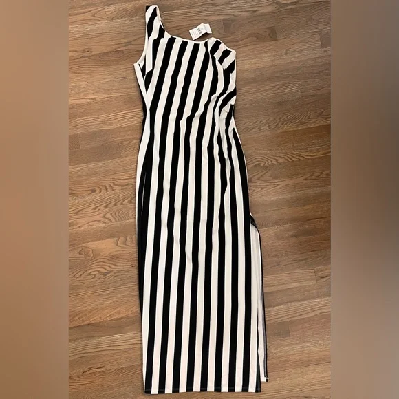 Fashion Nova | Dresses | Black White Striped One Shoulder Dress From Fashion  Nova | Poshmark